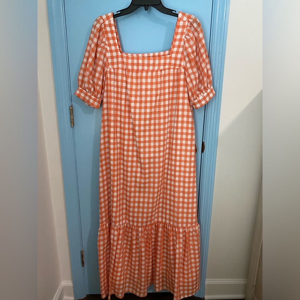 Orange and White Gingham Dress Maxi Dress